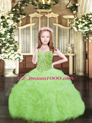 Perfect Beading and Ruffles and Pick Ups Girls Pageant Dresses Lace Up Sleeveless Floor Length