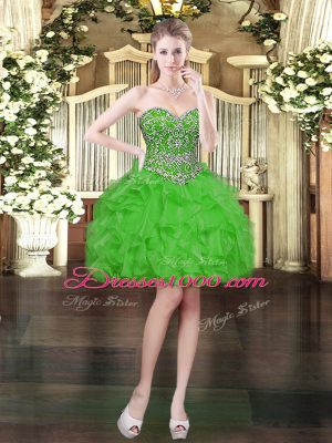 Lovely Green Ball Gowns Sweetheart Sleeveless Organza Mini Length Lace Up Beading and Ruffles Evening Dress