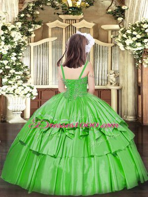 Customized Fuchsia Sleeveless Beading and Ruffled Layers Floor Length Little Girls Pageant Dress