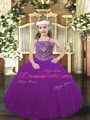 Nice Ball Gowns Winning Pageant Gowns Purple Straps Tulle Sleeveless Floor Length Lace Up
