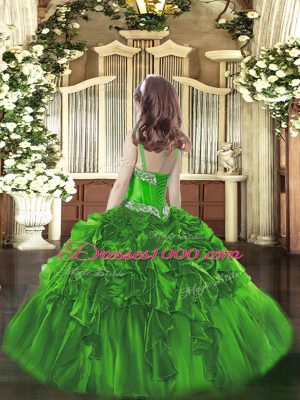 Cheap Purple Organza Lace Up Pageant Gowns For Girls Sleeveless Floor Length Beading and Ruffles