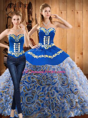 Multi-color Sleeveless With Train Embroidery Lace Up Quince Ball Gowns