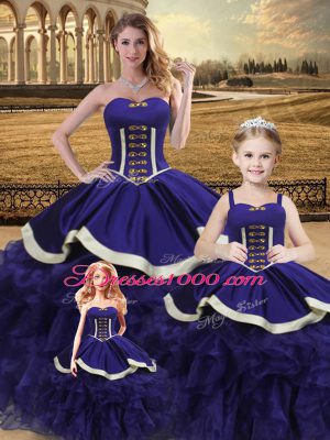 Purple Sleeveless Satin and Organza Lace Up Quinceanera Dress for Sweet 16 and Quinceanera