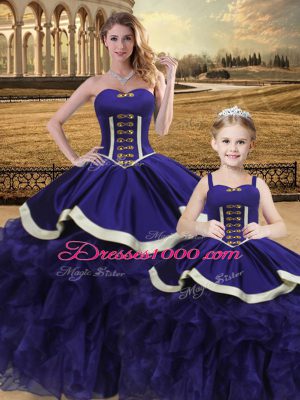 Purple Sleeveless Satin and Organza Lace Up Quinceanera Dress for Sweet 16 and Quinceanera