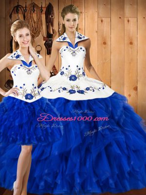 Modern Satin and Organza Sleeveless Floor Length Vestidos de Quinceanera and Embroidery