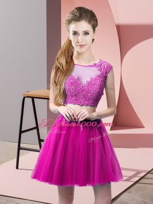 Mini Length Fuchsia Prom Party Dress Scoop Sleeveless Zipper