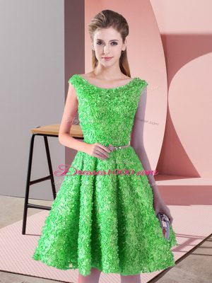 Fashionable Green Lace Up Homecoming Dress Belt Sleeveless Knee Length