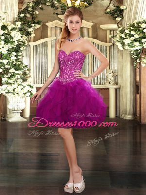 Sleeveless Beading and Ruffles Lace Up Dress for Prom