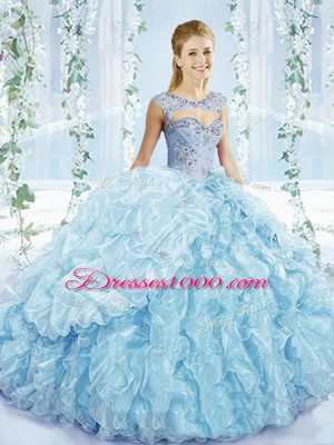 Smart Blue Sleeveless Organza Lace Up Sweet 16 Dresses for Sweet 16 and Quinceanera