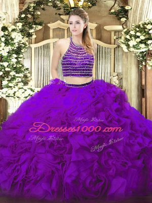 Smart Eggplant Purple Sleeveless Tulle Lace Up Quinceanera Gown for Military Ball and Sweet 16 and Quinceanera