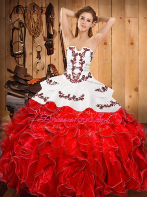 Hot Selling Sleeveless Embroidery and Ruffles Lace Up Quinceanera Dress