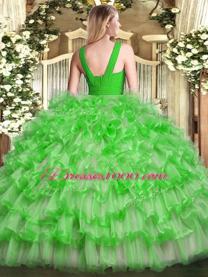 Fabulous Floor Length Green Ball Gown Prom Dress V-neck Sleeveless Zipper