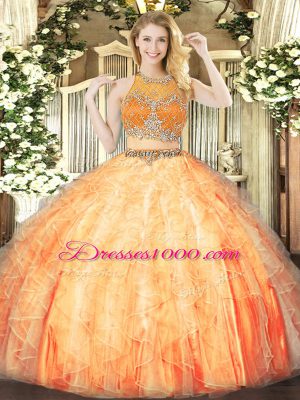 Great Organza Sleeveless Floor Length Quinceanera Dresses and Beading and Ruffles