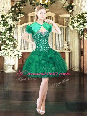 Elegant Dark Green Ball Gowns Tulle Sweetheart Sleeveless Beading and Ruffles Floor Length Lace Up Vestidos de Quinceanera