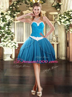 Teal Sleeveless Tulle Lace Up Quinceanera Dresses for Military Ball and Sweet 16 and Quinceanera