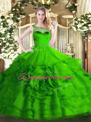 Elegant Floor Length 15 Quinceanera Dress Scoop Sleeveless Zipper
