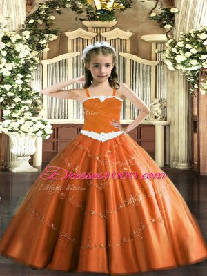 Rust Red Straps Neckline Appliques Kids Pageant Dress Sleeveless Lace Up