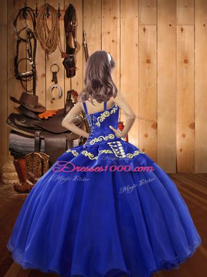 Olive Green Ball Gowns Organza Straps Sleeveless Embroidery and Ruffles Floor Length Lace Up Little Girl Pageant Gowns