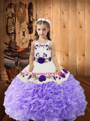Discount Fabric With Rolling Flowers Straps Sleeveless Lace Up Embroidery and Ruffles Pageant Dress in Lavender