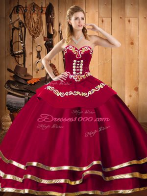 Nice Red Ball Gowns Sweetheart Sleeveless Organza Floor Length Lace Up Embroidery Ball Gown Prom Dress