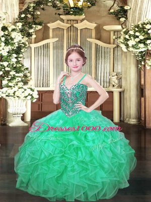 Ball Gowns Pageant Dress Womens Turquoise Spaghetti Straps Organza Sleeveless Floor Length Lace Up