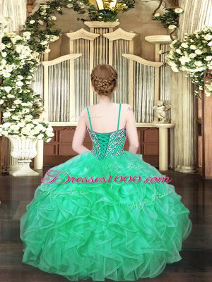 Ball Gowns Pageant Dress Womens Turquoise Spaghetti Straps Organza Sleeveless Floor Length Lace Up