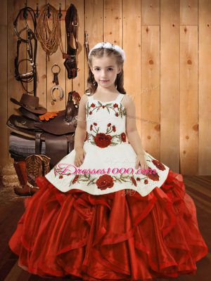 Best Red Straps Neckline Ruffles Party Dresses Sleeveless Lace Up