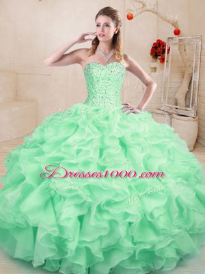 Organza Sweetheart Sleeveless Lace Up Beading and Ruffles Sweet 16 Dress in Apple Green
