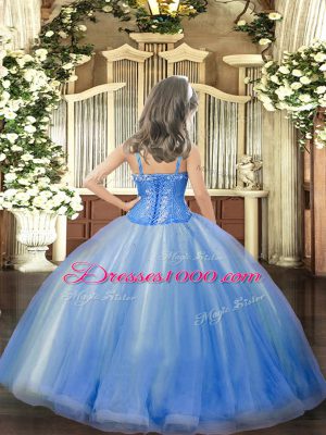 Custom Fit Tulle Straps Sleeveless Lace Up Beading Pageant Dress Toddler in Baby Blue