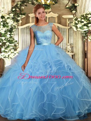 Tulle Sleeveless Floor Length Quinceanera Gowns and Beading and Ruffles