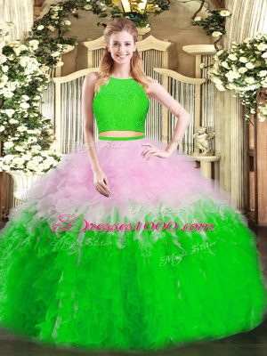 Charming Scoop Sleeveless Tulle Quince Ball Gowns Ruffles Zipper