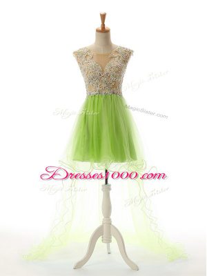 Flirting Sleeveless High Low Appliques Backless Prom Evening Gown