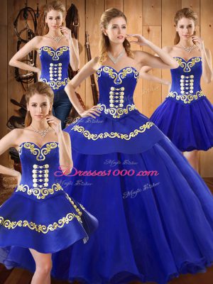 Embroidery Quinceanera Dresses Blue Lace Up Sleeveless Floor Length