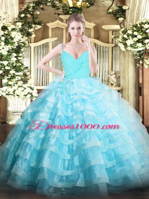 Organza Sleeveless Floor Length Ball Gown Prom Dress and Ruffled Layers