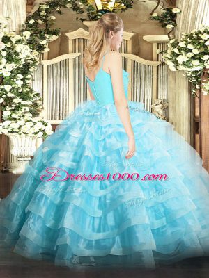 Organza Sleeveless Floor Length Ball Gown Prom Dress and Ruffled Layers