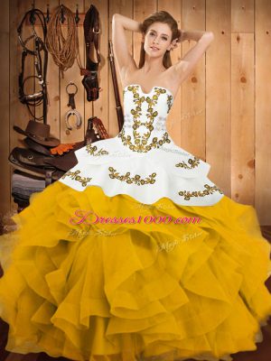 Best Selling Sleeveless Lace Up Floor Length Embroidery and Ruffles Quinceanera Dresses