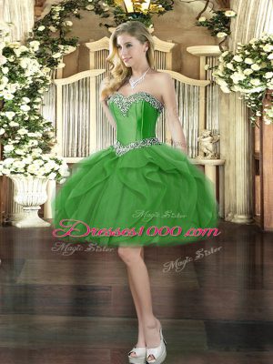 Most Popular Green Sweetheart Neckline Beading and Ruffles Prom Evening Gown Sleeveless Lace Up