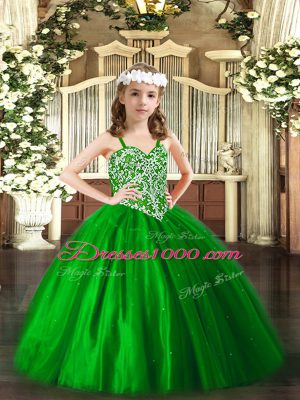 Perfect Ball Gowns High School Pageant Dress Green Straps Tulle Sleeveless Floor Length Lace Up