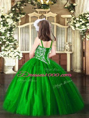 Perfect Ball Gowns High School Pageant Dress Green Straps Tulle Sleeveless Floor Length Lace Up