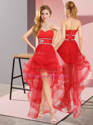 Red Sleeveless Tulle Lace Up Wedding Guest Dresses for Prom and Party and Wedding Party