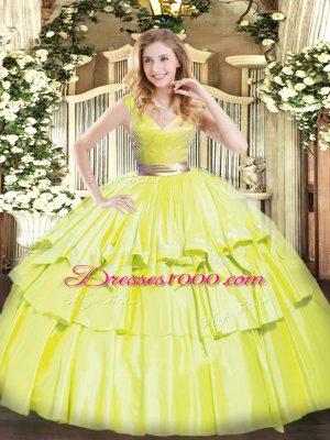 Fitting Beading and Ruffled Layers Sweet 16 Dresses Yellow Green Zipper Sleeveless Floor Length