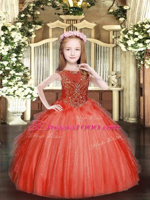 Trendy Beading and Ruffles Winning Pageant Gowns Red Zipper Sleeveless Floor Length