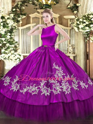 Best Scoop Sleeveless Clasp Handle Quinceanera Dresses Fuchsia Satin and Tulle