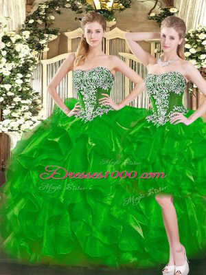 Comfortable Green Sleeveless Beading and Ruffles Floor Length Sweet 16 Dress