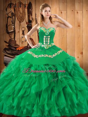 Floor Length Ball Gowns Sleeveless Green Quince Ball Gowns Lace Up