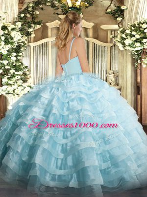 Noble Ball Gowns Quinceanera Dress Light Blue Straps Organza Sleeveless Floor Length Zipper