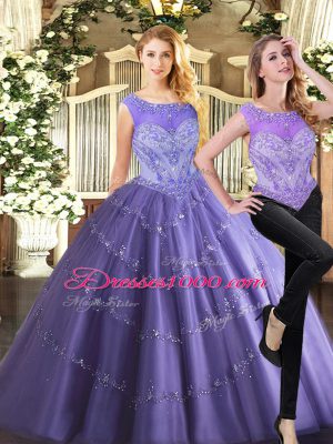 Scoop Sleeveless Zipper Sweet 16 Dresses Lavender Tulle