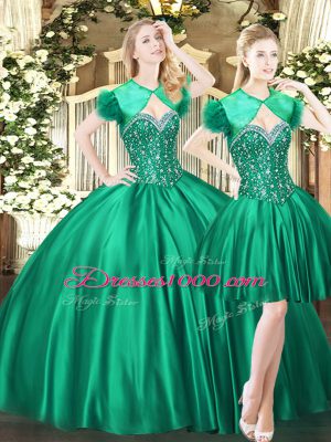 Admirable Green Tulle Lace Up Ball Gown Prom Dress Sleeveless Floor Length Beading