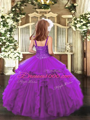 Teal Ball Gowns Beading and Ruffles Little Girls Pageant Gowns Lace Up Organza Sleeveless Floor Length