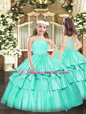 Inexpensive Ball Gowns Party Dress Wholesale Turquoise Straps Organza Sleeveless Floor Length Zipper